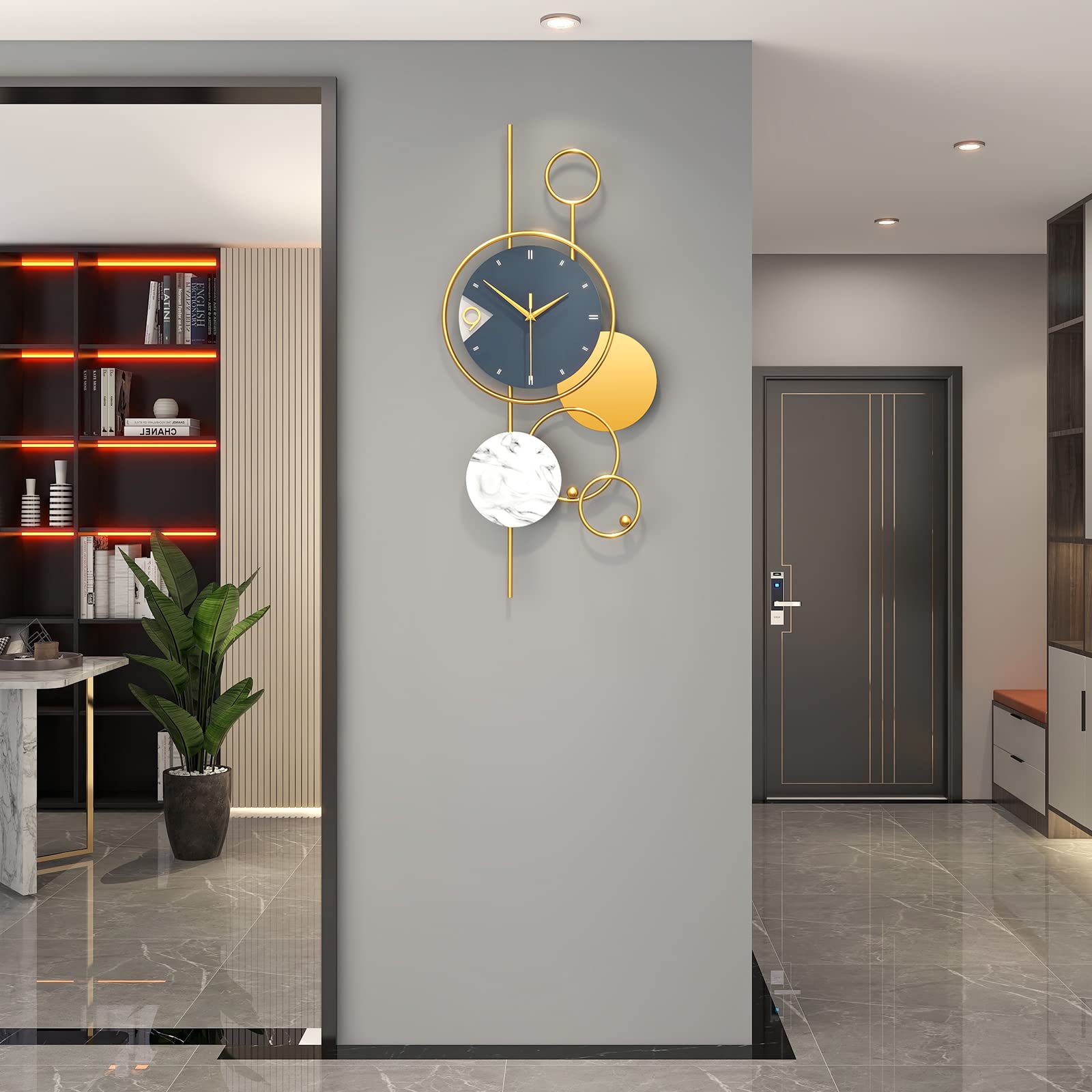 Große Wanduhr für Wohnzimmer Deko Moderne Luxus Gold Metall Wanduhr Batteriebetrieben ohne tickgeräusche für Küche Büro Schlafzimmer Dekorative lautlos Uhr 36x80cm