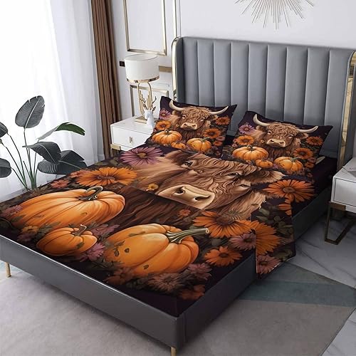 Juego de sábanas de tamaño matrimonial sábanas de vaca de las montañas, sábanas y fundas de almohada, sábanas y fundas de almohada, microfibra