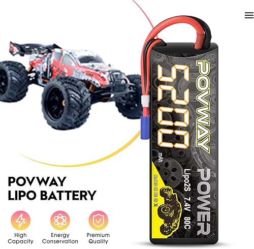 Miniatura 5 de Lipo Battery 5200mAh 80C 7.4V 2S RC - Carcasa rígida con enchufe EC3 para automóviles RC, camión RC, avión RC, helicóptero RC, dron, cuadricóptero