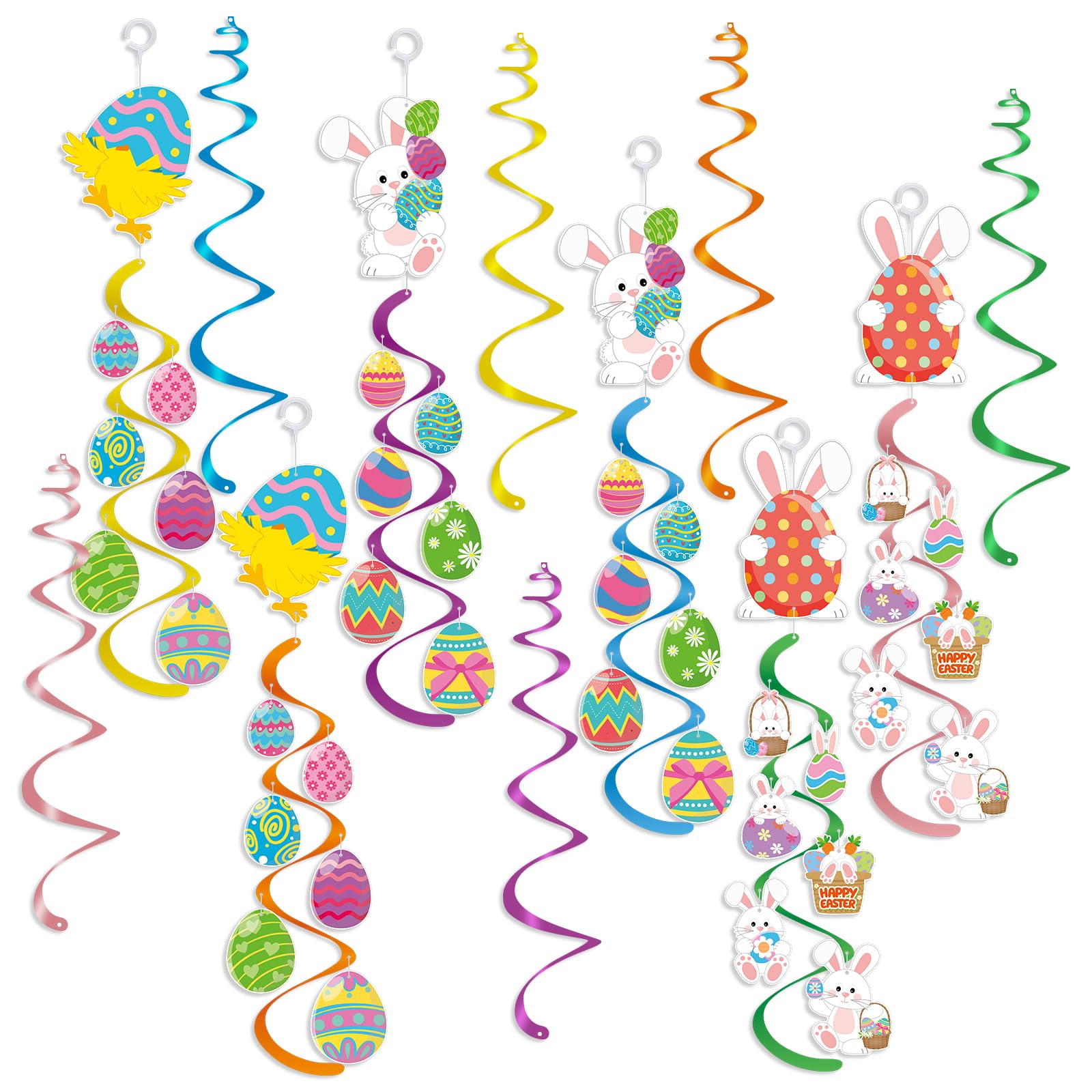 Easter Decorations, Kaluofan Easter Hanging Decorations, Cute Colorful Eggs Chick Carrot E-aster Decorations for Home Office School, Unique Hanging Swirl Decorations