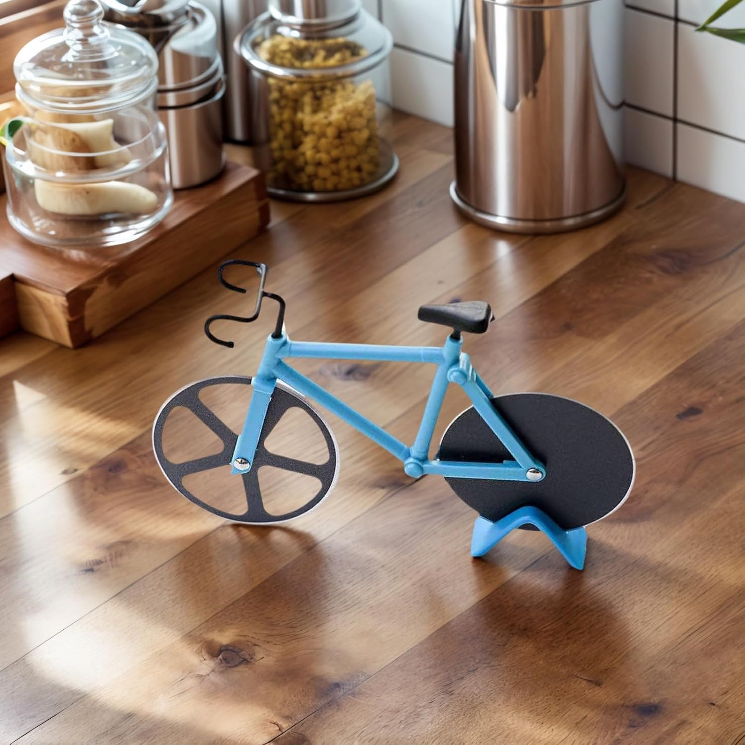 Bicycle-shaped pizza knife, fun pizza knife, stainless steel double-headed, kitchen gadgets, bicycle-shaped, suitable for kitchen, restaurant, party and other occasions