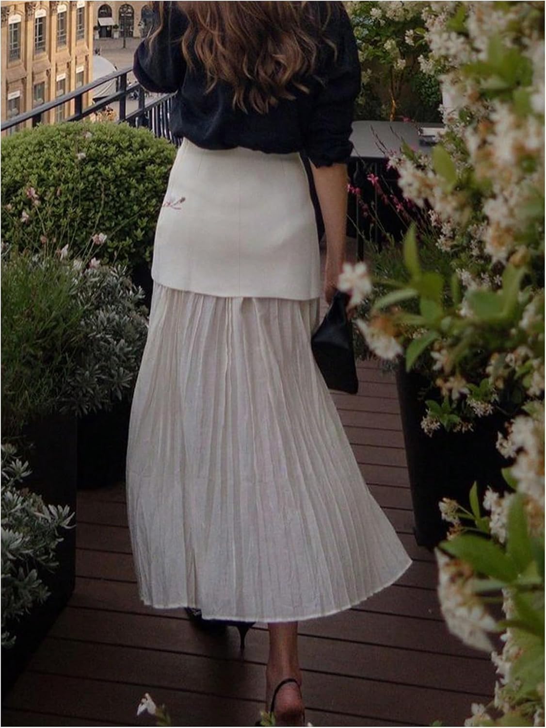 SOLY HUX Women's Elegant Mesh Pleated Long Skirt High Waisted Office Business Casual Flowy Skirts