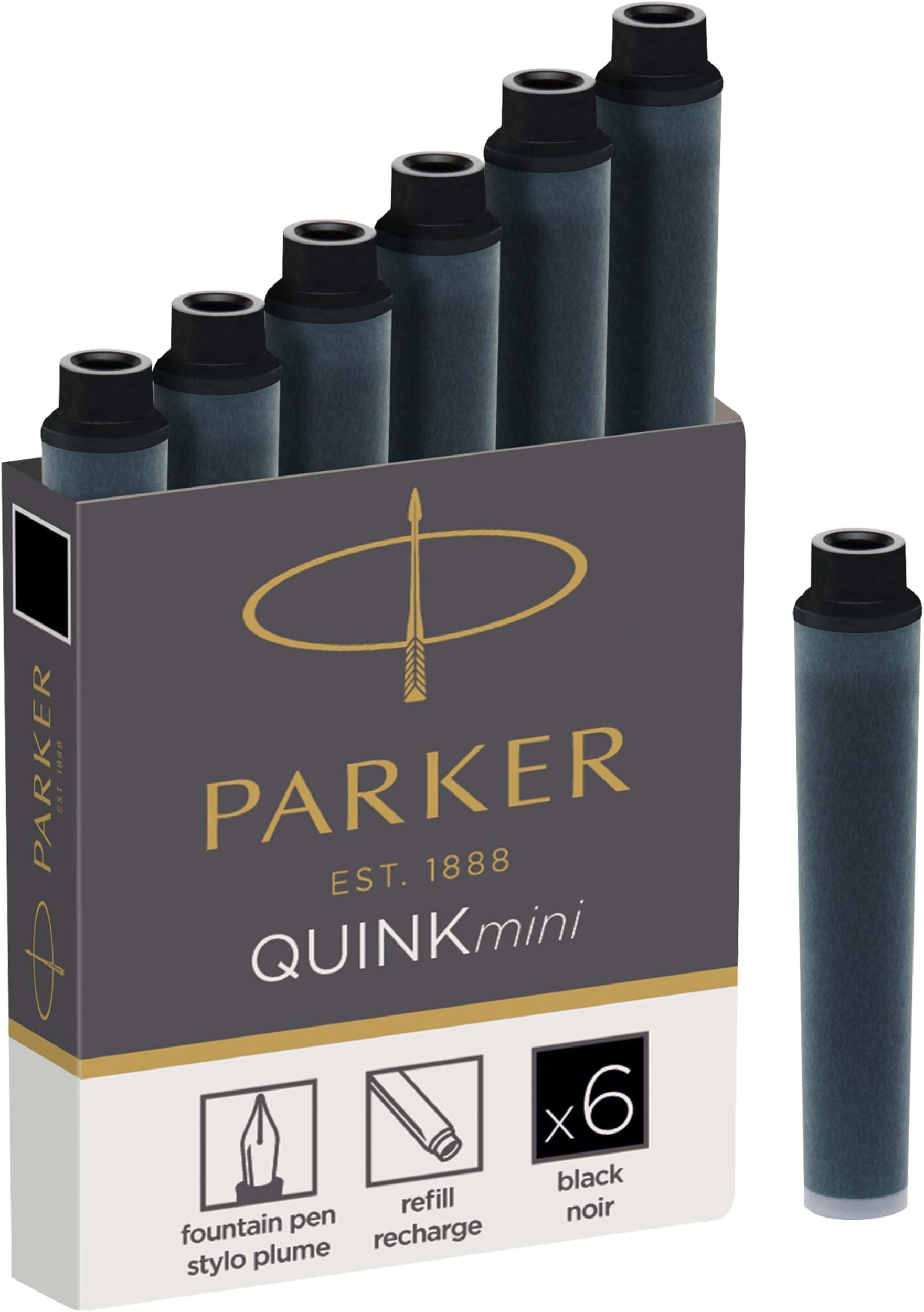 Parker Mini Fountain Pen Ink Refill Cartridges | Black QUINK Ink | 6 Count