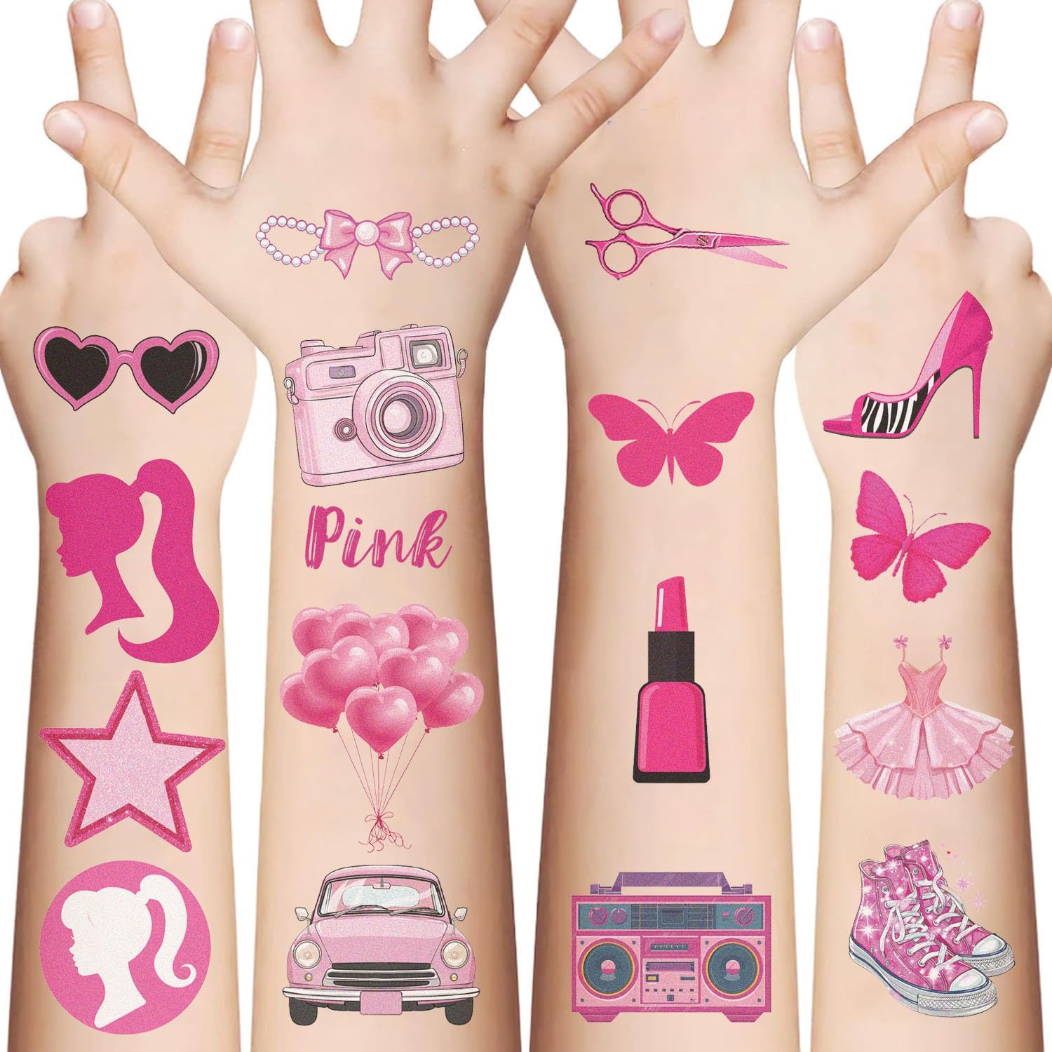 10 Sheets Pink Temporary Tattoos stickers | Adult,Birthday Party Favors Decorations Cute Y2k Iridescent Fake Tattoo Stickers for Rewards Gifts,collectors,DIY lovers