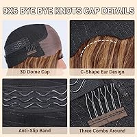 Vista 3 de Pelucas de cabello humano rubio de 18 pulgadas, sin pegamento, cierre HD de 9 x 6, encaje degradado, precortadas 4/27, sin pegamento, peluca marrón