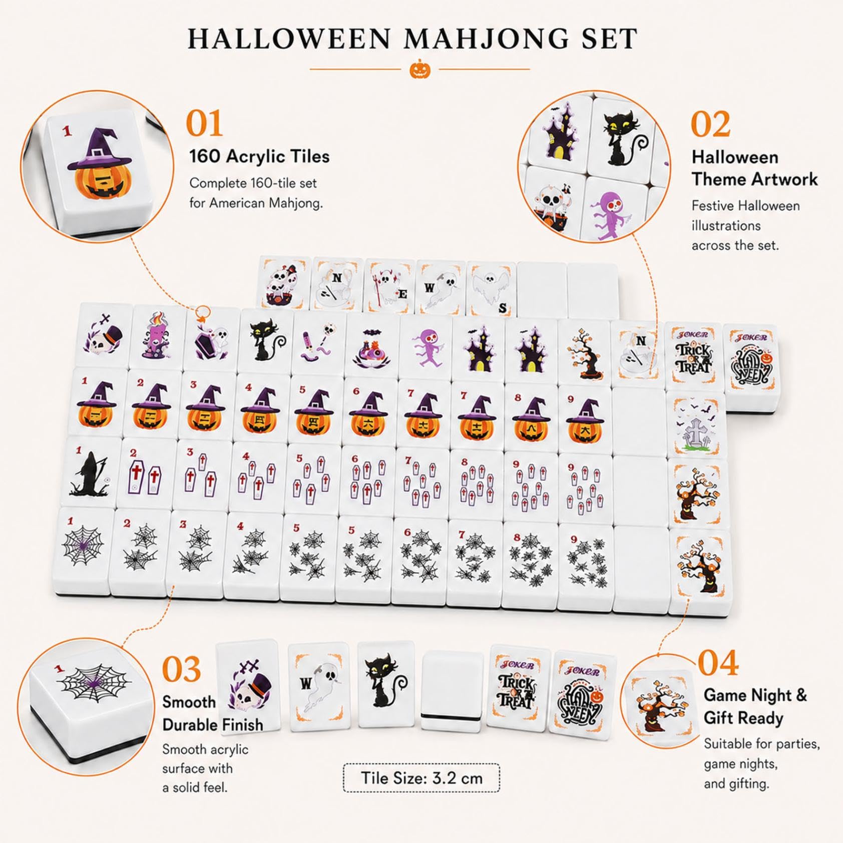 Générique 2026 Jeu De Tuiles À Associer Style Mahjong Thème Halloween Fantômes Citrouilles Sorcières Chats Noirs Mignons Araignées Enfants Adultes Soirée Familiale Divertissement