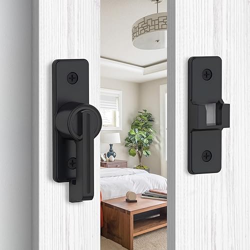 Miniatura 4 de Paquete de 2 herrajes para cerradura de puerta de granero, cierres de puerta abatibles gruesos de 180 grados, cerraduras deslizantes para puerta de