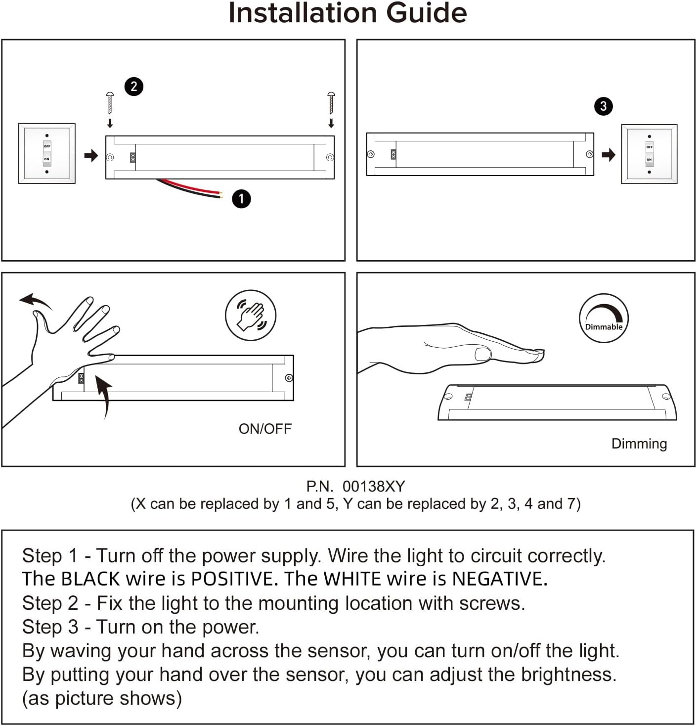 12V RV Light Interior LED Hand Swipe Sensor Light Fixture for RV Kitchen Cabinet Dimmable Warm White Lighting 490lumens, 12.6inch