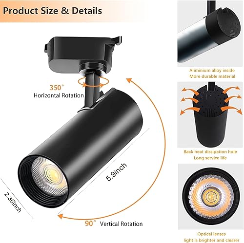 Miniatura 6 de Cabezales de iluminación LED de riel, 6 paquetes regulables de 6000 K, color blanco frío, compatible con un solo circuito H, rieles de luces de riel