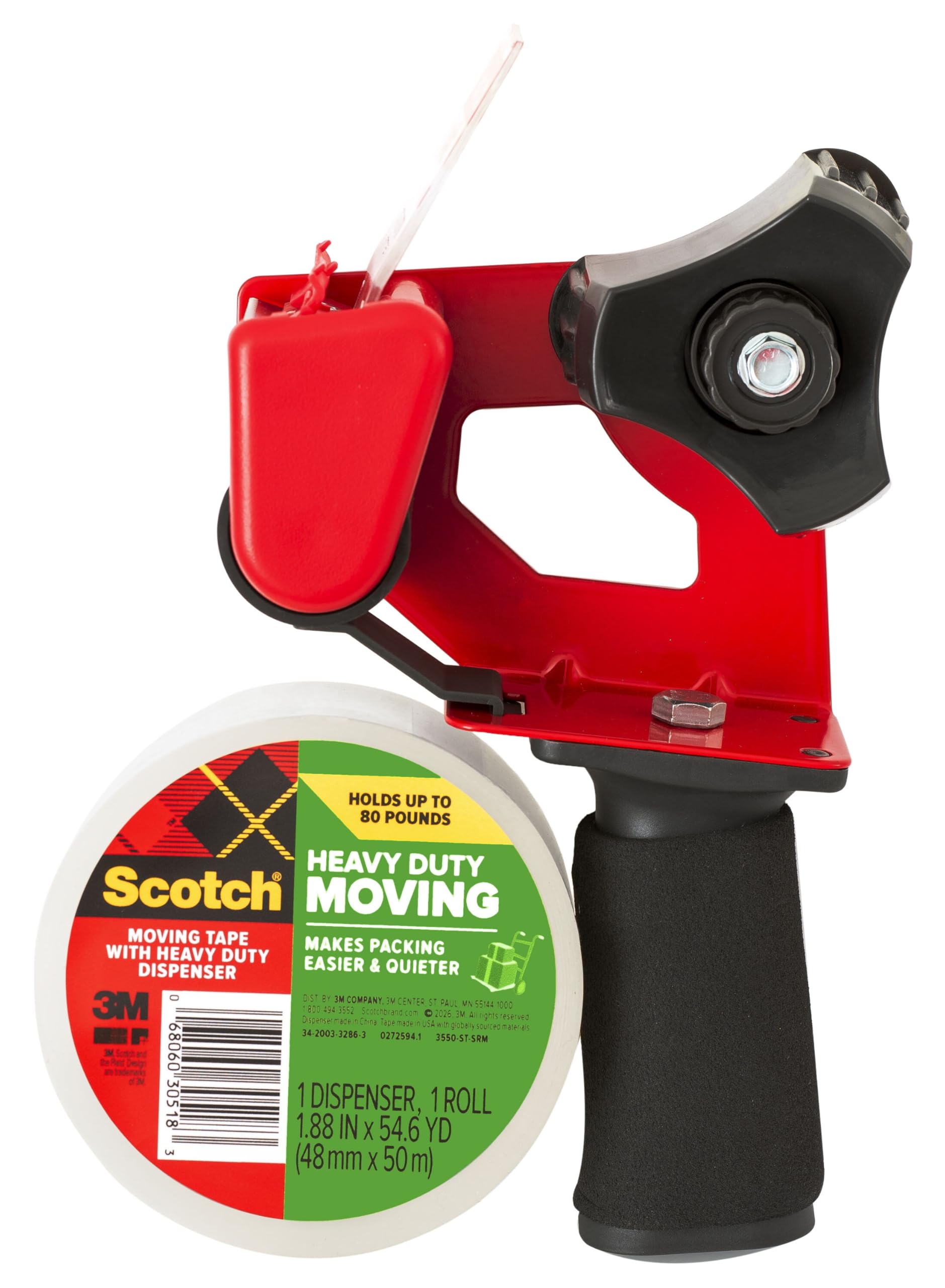 Scotch Nastro per imballaggio resistente, trasparente, rende l'imballaggio più facile e silenzioso, 4,78 cm x 54,6 m, 1 rotolo di nastro con 1 dispenser resistente