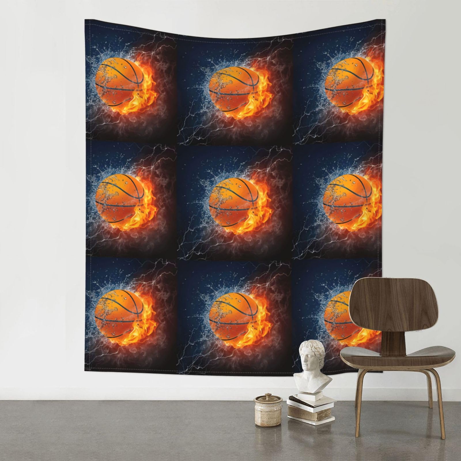 YYHWHJDE Basketball on Fire and Water Flame Splashing Prints Wall Tapestry 60x51in - High-Grade Polyester Throw Blanket for Bedroom, Dorm, Beach & Picnic Decor