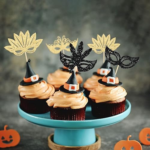 Miniatura 7 de 24 máscaras de mascarada para cupcakes con purpurina dorada, para mascarada, Mardi Gras, fiesta de baby shower, cumpleaños, boda, decoración de