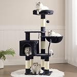 Heybly Cat Tree with Toy, Cat Tower condo for Indoor Cats, Cat House with Padded Plush Perch, Cozy Hammock and Sisal Scratching Posts, Smoky Gray S HCT004SG