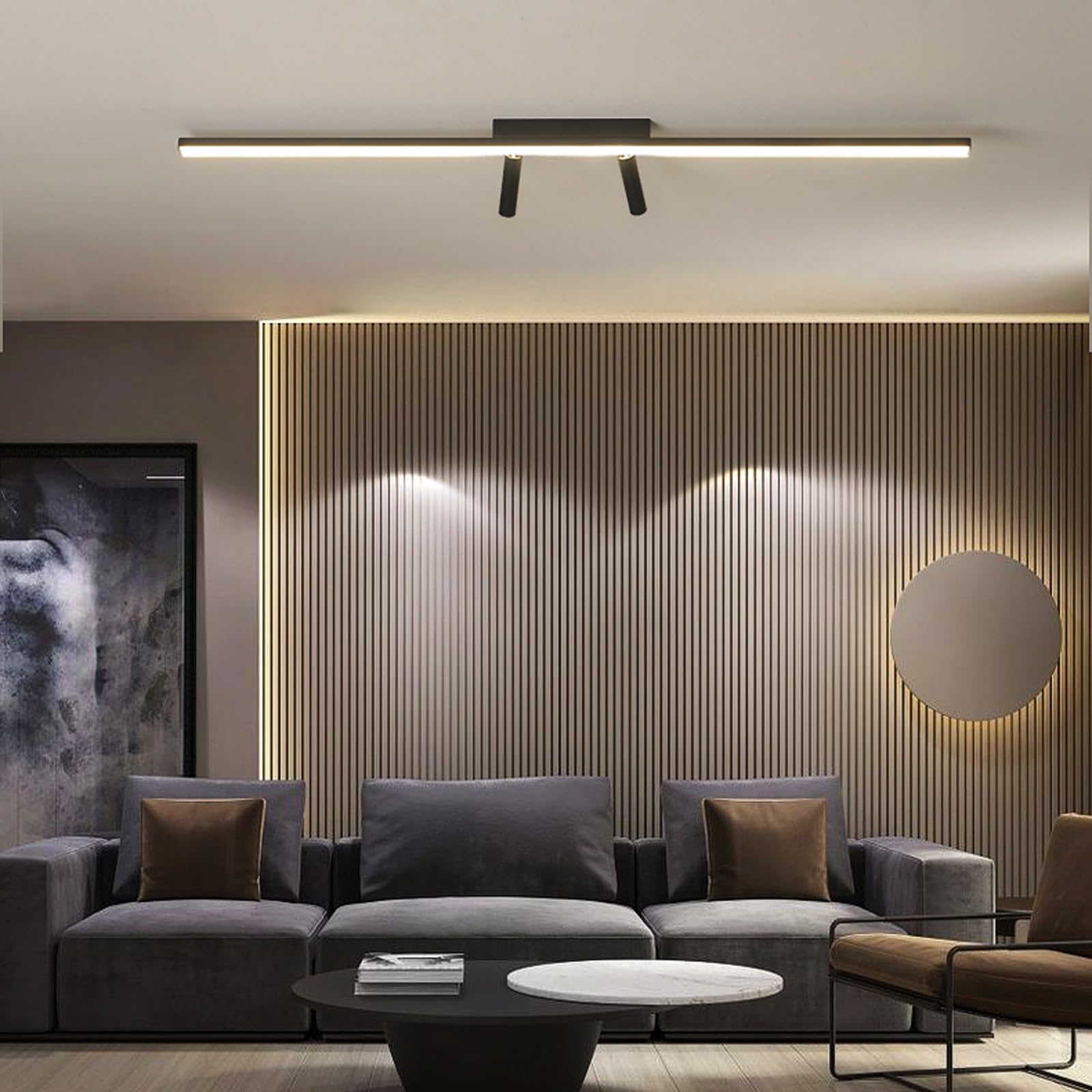 Plafoniera LED Soffitto con Faretti da Orientabili Lampada da Soffitto Ruotabile a 360° Plafoniera Lunga Lineare Disegno Decorative per Cucina Soggiorno Camera da Letto (Nero-Luce Calda,120cm)