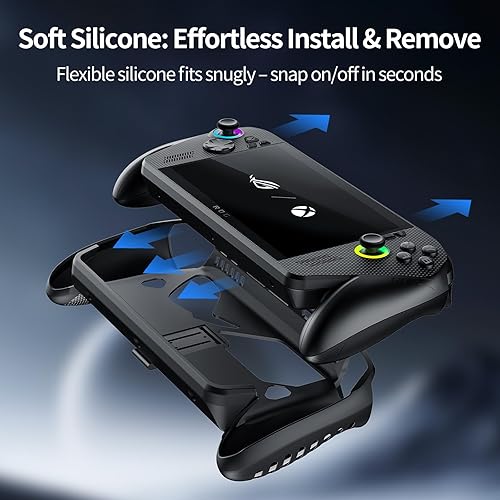 Miniatura 7 de Funda protectora con función atril para Rog Ally X/Rog Ally 2025 - Funda de TPU a prueba de golpes con soporte, antideslizante y anticolisión Negro