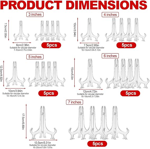 25Pcs Clear Acrylic Plate Stands, 3/4/5/6/7
