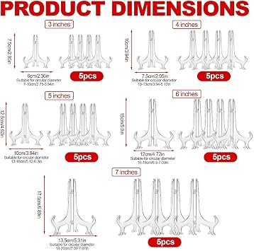 25Pcs Clear Acrylic Plate Stands, 3/4/5/6/7