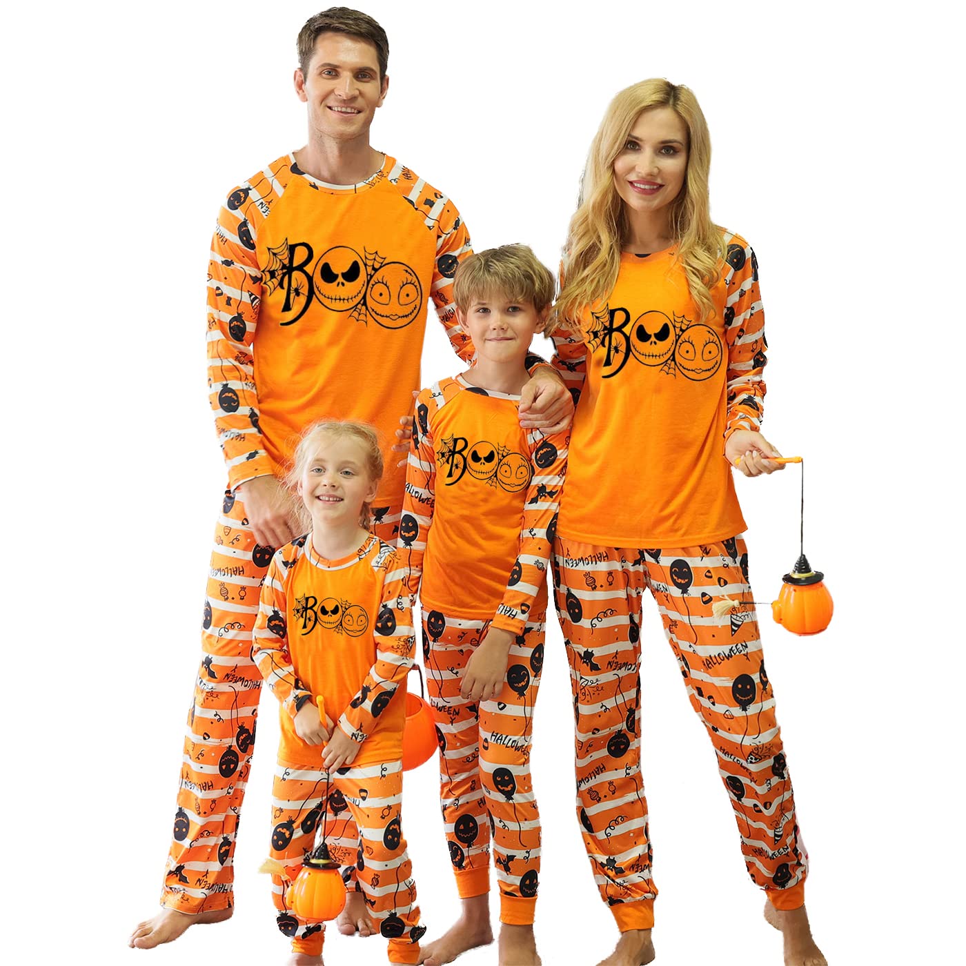 Photo 1 of Matching Family Halloween Ghost Face Pajamas Set, Funny Printed Soft Sleepwear PJs Holiday Loungewear for Women Men Couples Men Small Orang
