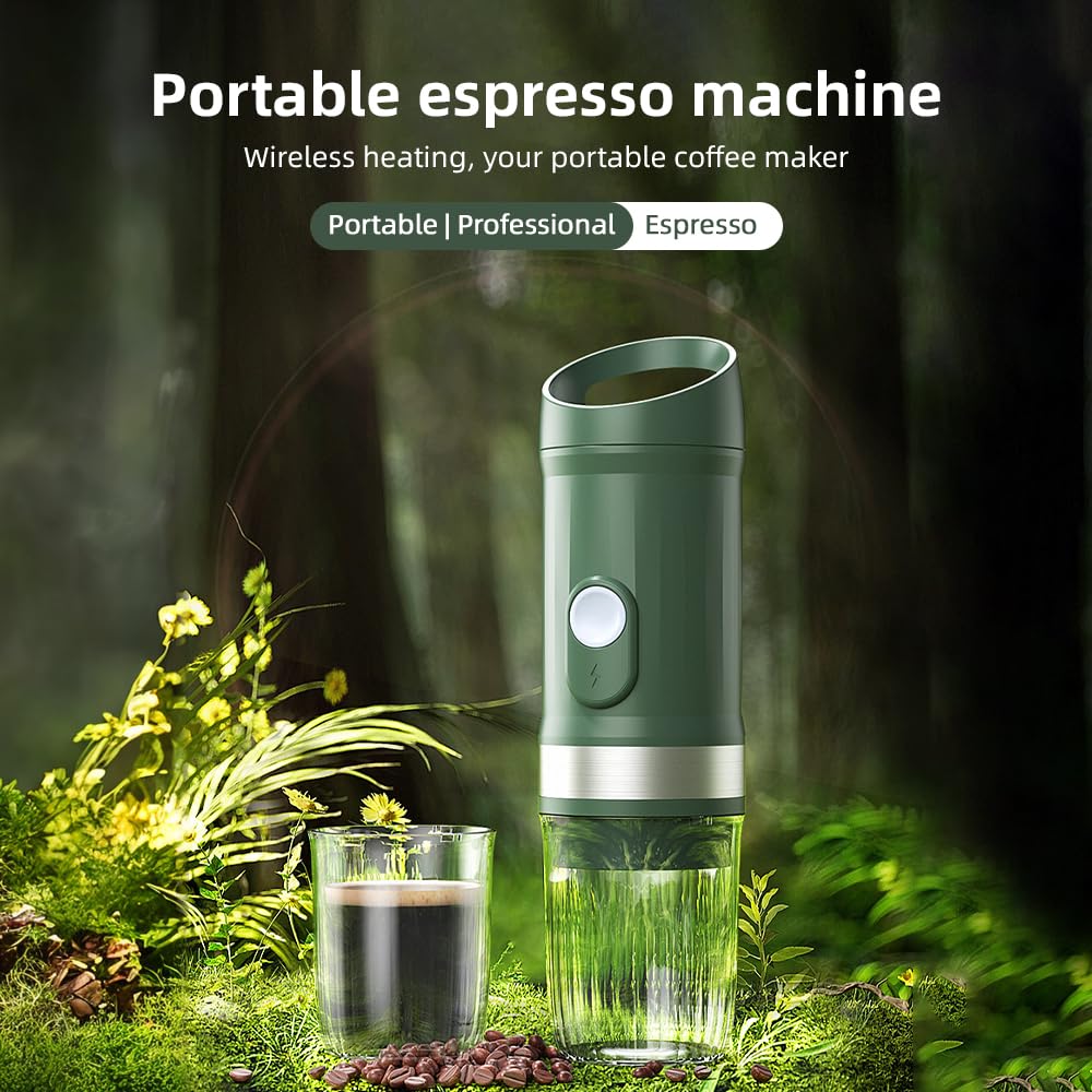 Cafetera eléctrica portátil inalámbrica para Preparar café en frío y Caliente, monodosis, con batería Recargable 3 en 1 de 9600 mAh y 20 Bares.