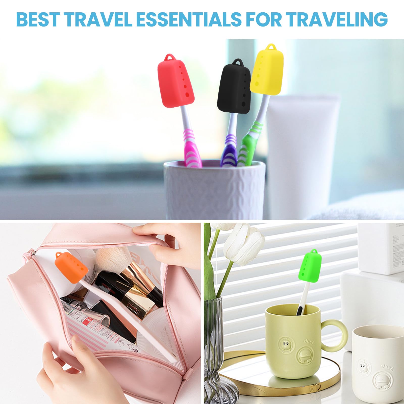 Paquete de 8 fundas de silicona para cepillos de dientes, tapa para cepillos de dientes eléctricos y manuales, esenciales de viaje para cepillos de dientes 6