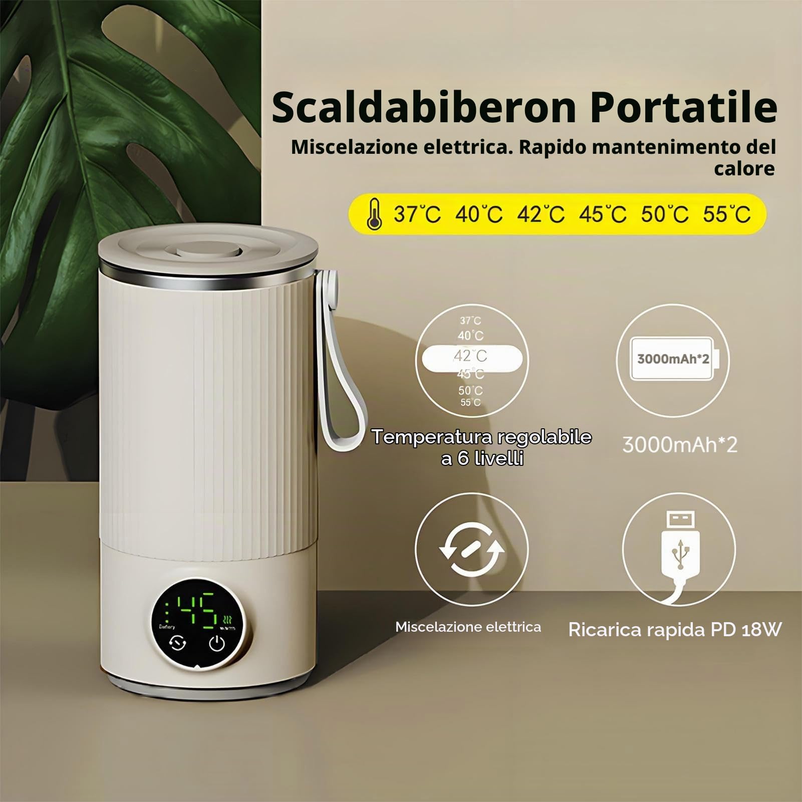 Bollitore Elettrico Portatile da Viaggio 400ML,USB Ricaricabile in Acciaio Inossidabile Caldaia Ad Acqua Calda con Doppia Batteria 3000mAh