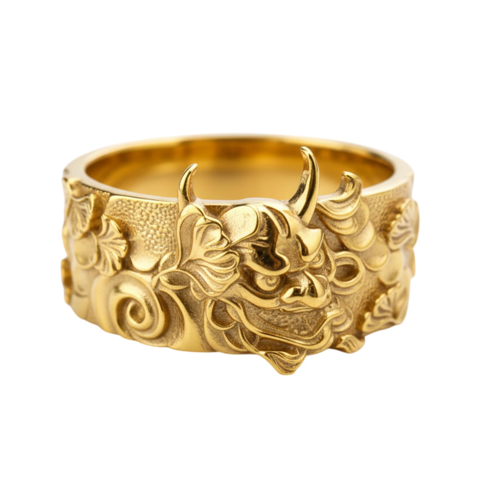14K Gold Vermeil Hannya Mask Ring - 925 Sterling Silver Japanese Oni Band - Handcrafted Kabuki Theater Jewelry for Men Women