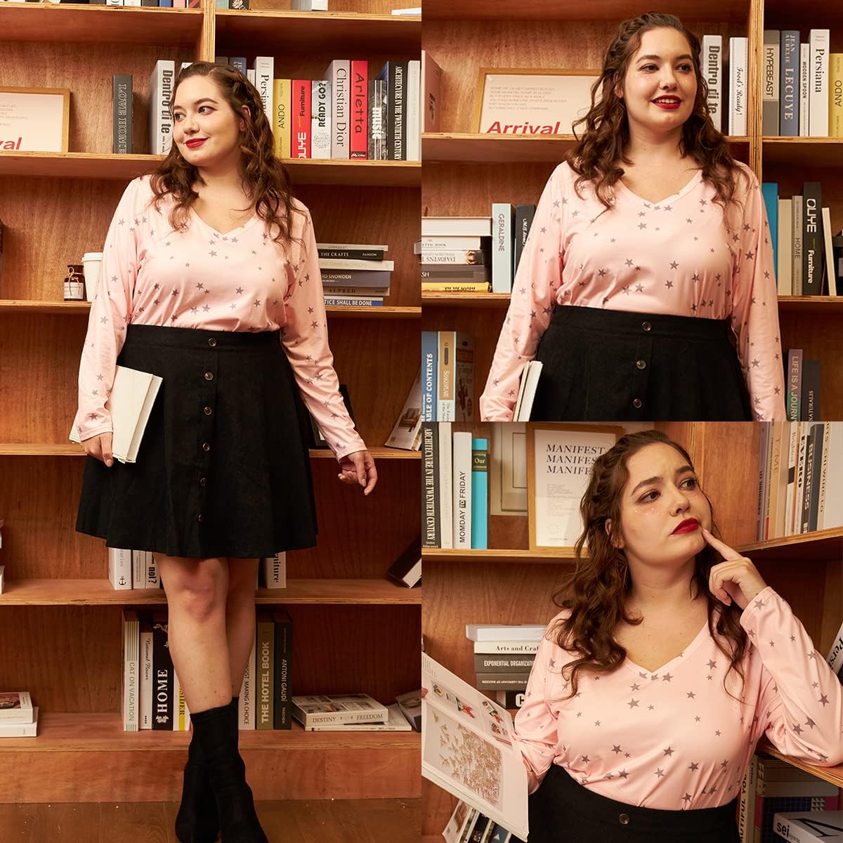 CARCOS Womens Plus Size Tops Long Sleeve Shirts V Neck Tunic Floral Blouses XL-5X - Image 3