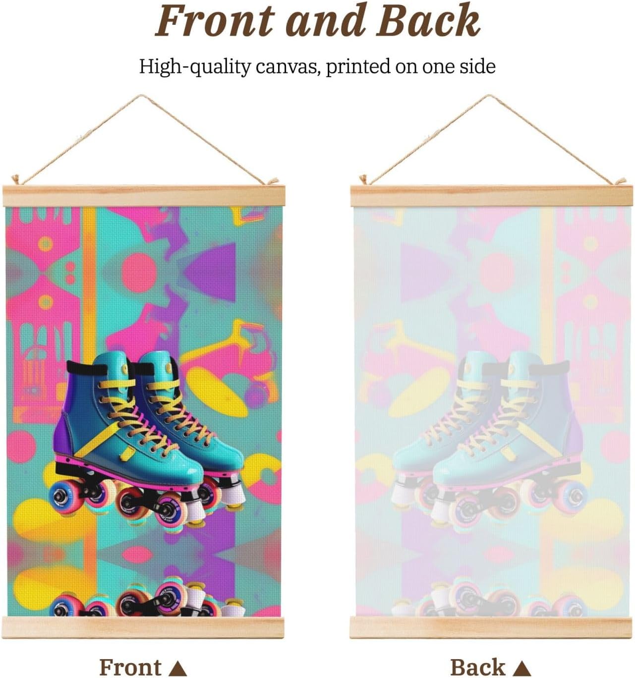 Retro Colorful Roller Skates Print Poster Hanger,Hanging Poster, Poster Frame,Wood Poster Hanger, For Wall Hanging
