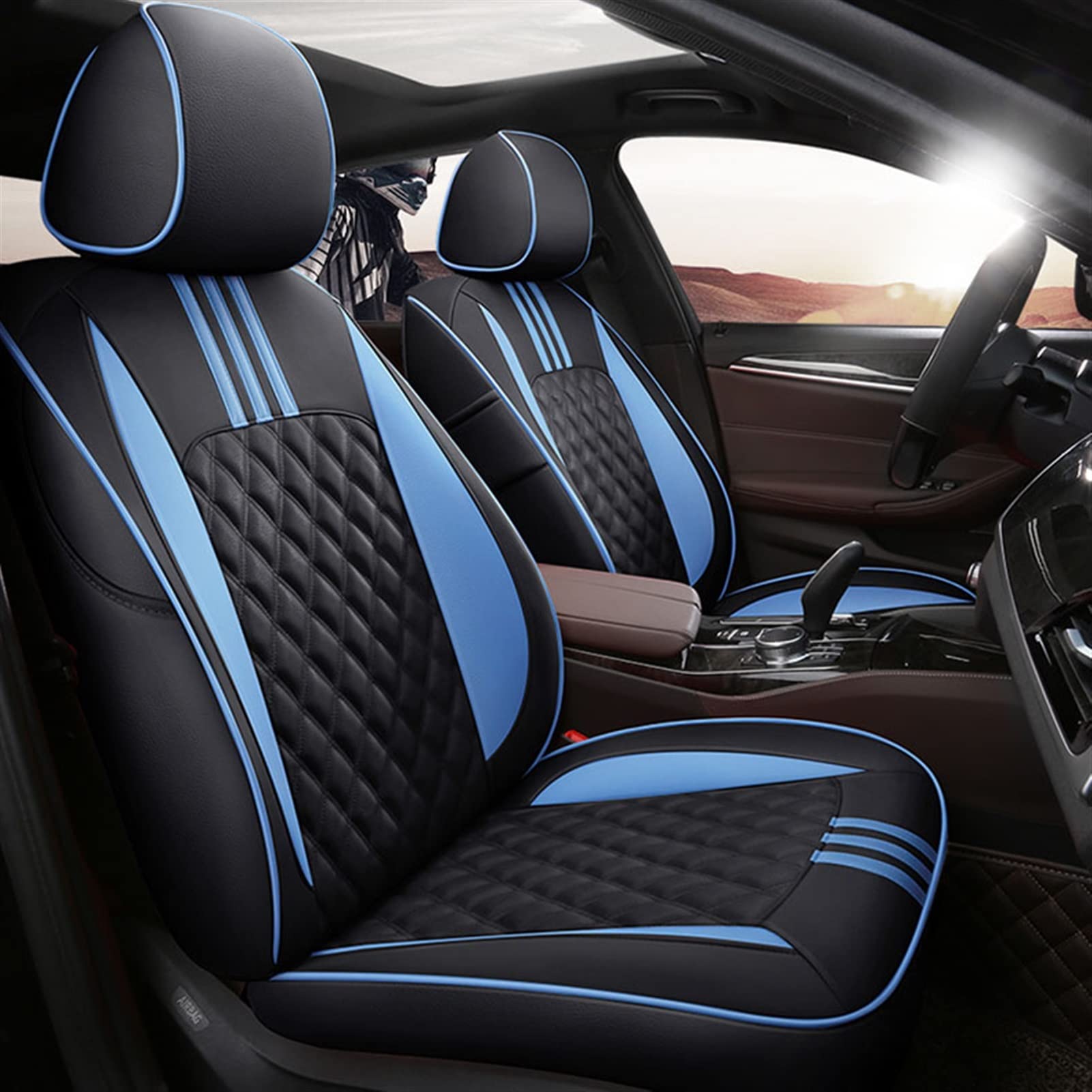 Housse siège Voiture Housse Siège Auto pour Ford pour Focus pour Fiesta pour Mustang pour Edge pour Escape pour Mondeo pour Kuga pour S-Max pour Ranger Protecteurs Sièges (Color : Black Blue)