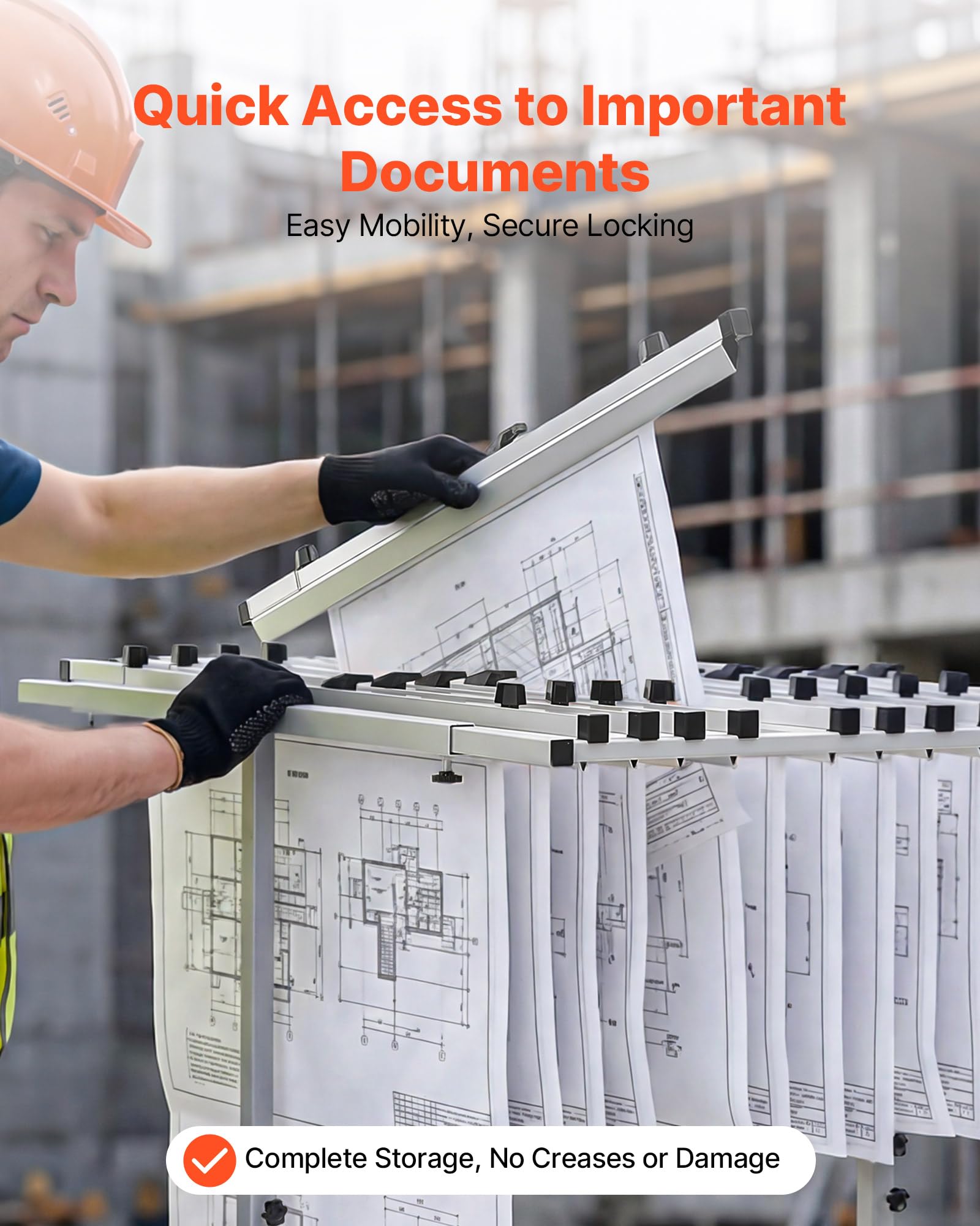 VEVOR Soporte de Almacenamiento para Planos, Estante Colgante para Blueprints, sin Abrazaderas, Móvil con Ruedas, Organizador para Mapas Carteles Archivos, para Ingeniería Construcción Oficina Hogar