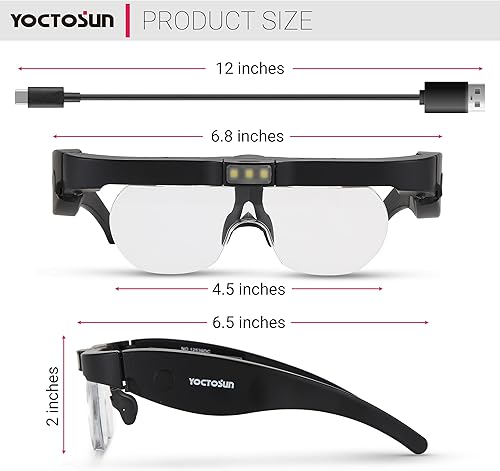 Miniatura 6 de YOCTOSUN Lupas con luz, lupa de cabeza recargables con 3 luces LED y lentes desmontables 1.5X, 2.5X, 3.5X, 5X, auriculares con aumento para trabajo
