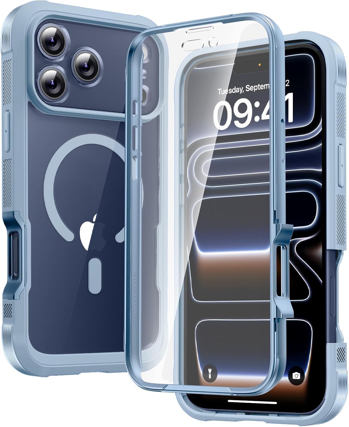 Diaclara für iPhone 17 Pro Hülle mit MagSafe, Militärschutz 360 Grad Vollschutz mit integrierter Displayschutzfolie und Kameraschutz, Handyhülle Case für iPhone 17 Pro 6,3",Nebel-Blau