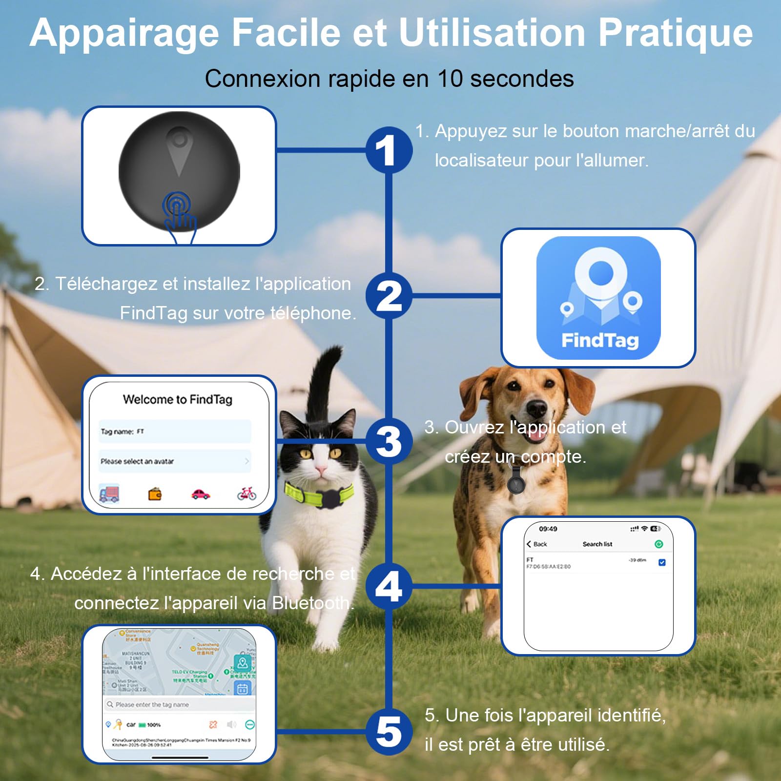 Localizador GPS Perros,GPS Dog Compatible con Sistemas iOS Y Android GPS para Gatos En Real BateríA De Larga DuracióN, Rastreador GPS para Gatos Rastreador De Mascotas Impermeable-Negro