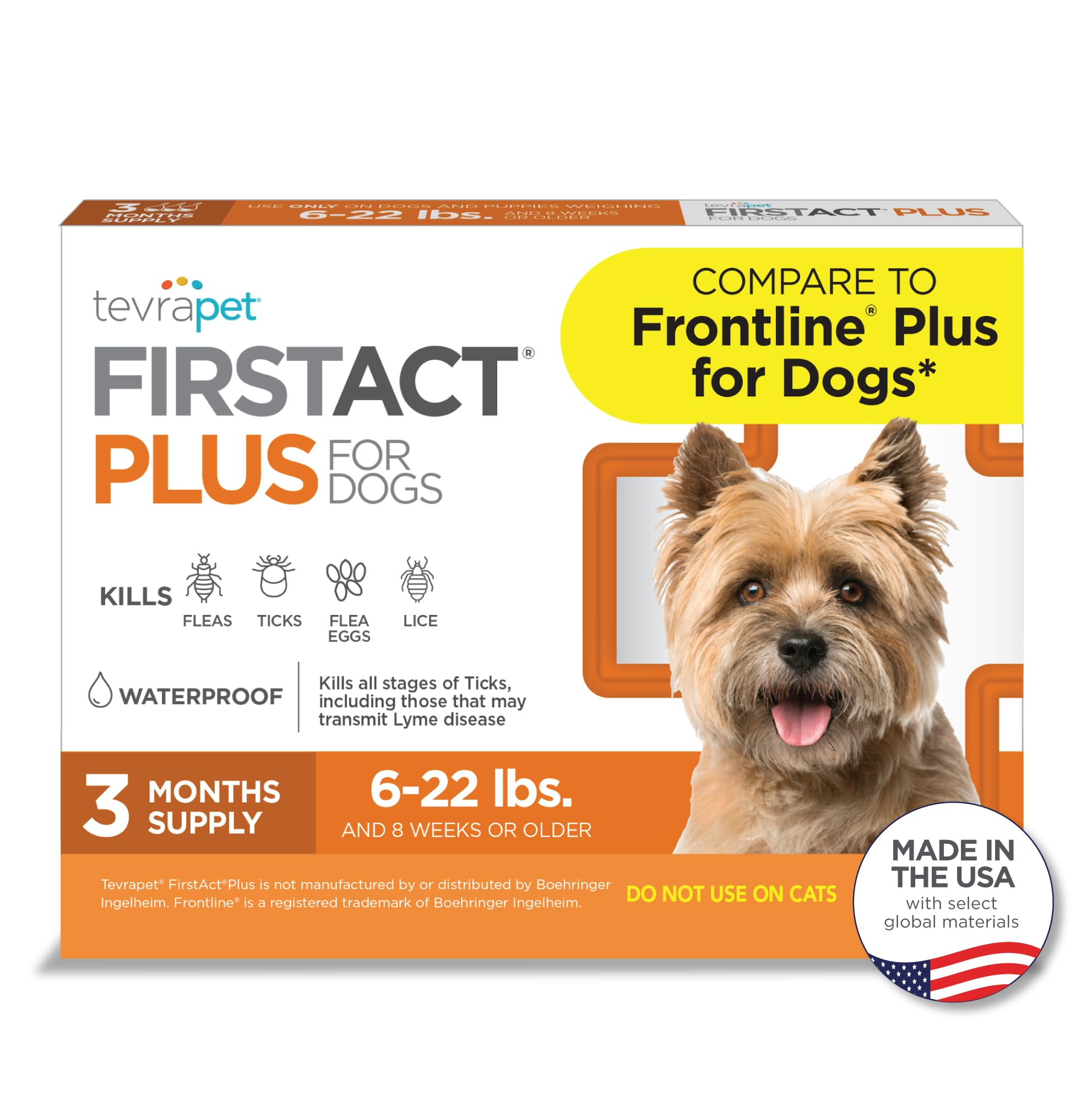 FirstAct Plus Flea Treatment for Dogs, Small Dogs 6-22 lbs, 3 Doses, Same Active Ingredients as Frontline Plus Flea and Tick Prevention for Dogs
