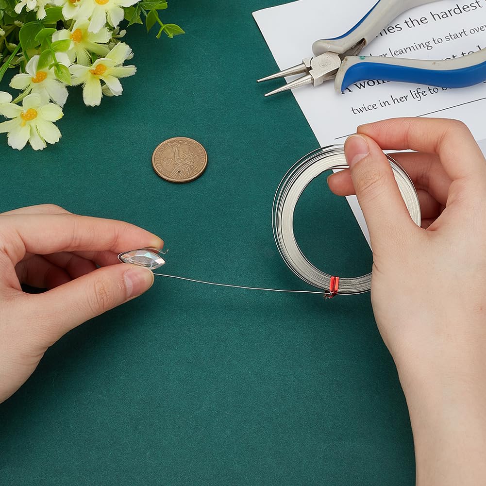 BENECREAT Platinum Flat Wire, 32 Gauge Silver Brass - 19.7 Feet DIY Bezel Setting Wire for Jewelry Making