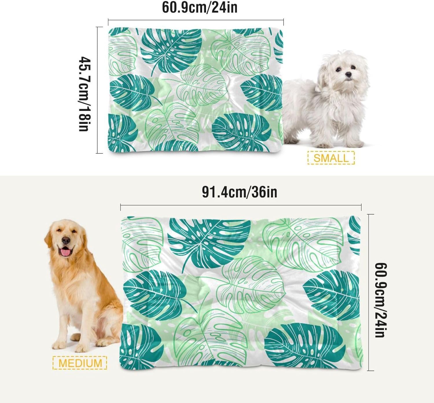 review Monstera Print Warm Dog Bed Mat, Dog Crate Pad for Medium Dogs, Machine Washable Portable and Soft Pet Bed Mat, Anti-Slip 36 x 24 inch