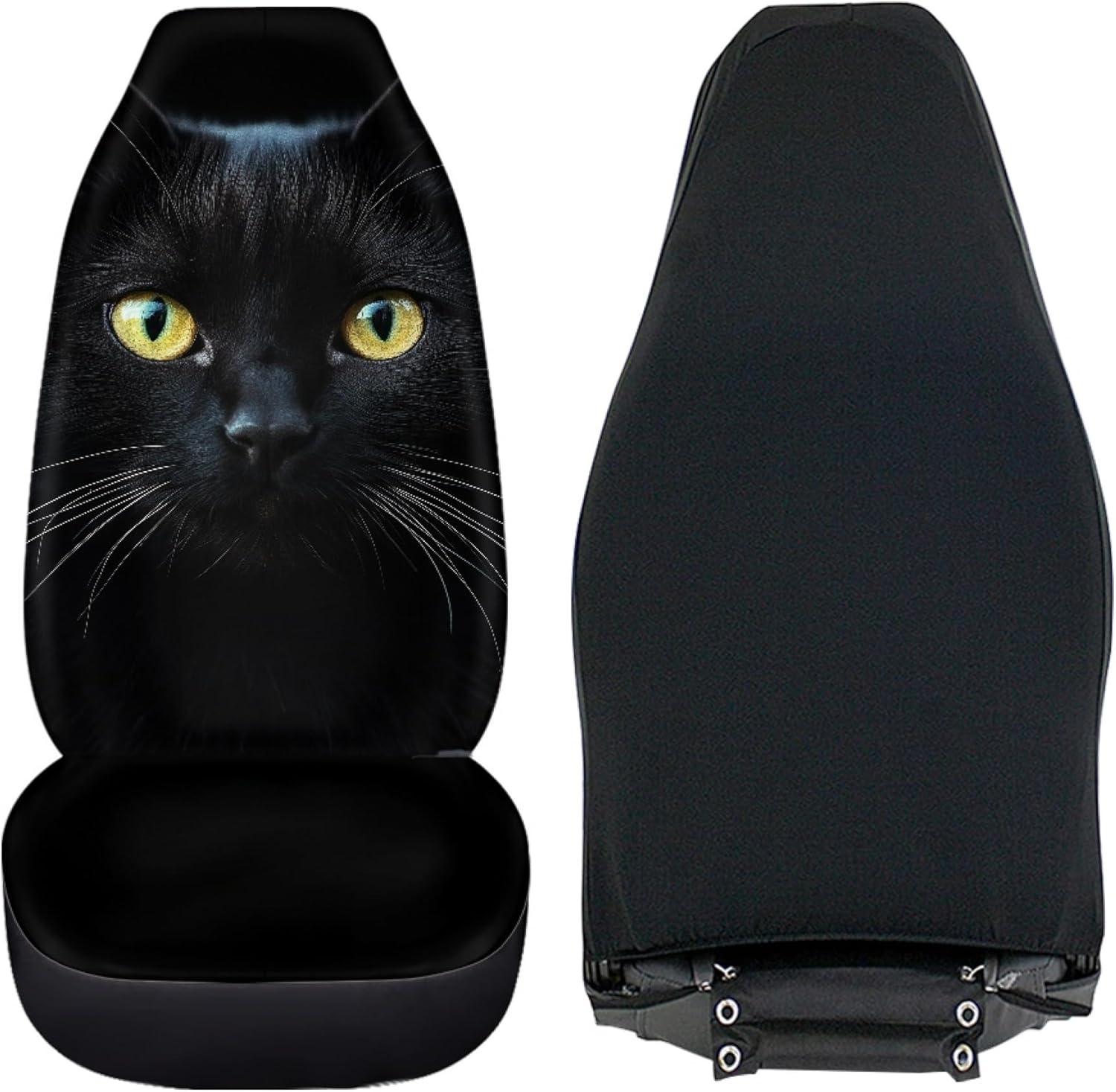 BIGCARJOB Durable Washable Black Cat Car Seat Covers 2pc Front Seat Only Ultra-Soft Universal Auto Drive Seat Protector Cover