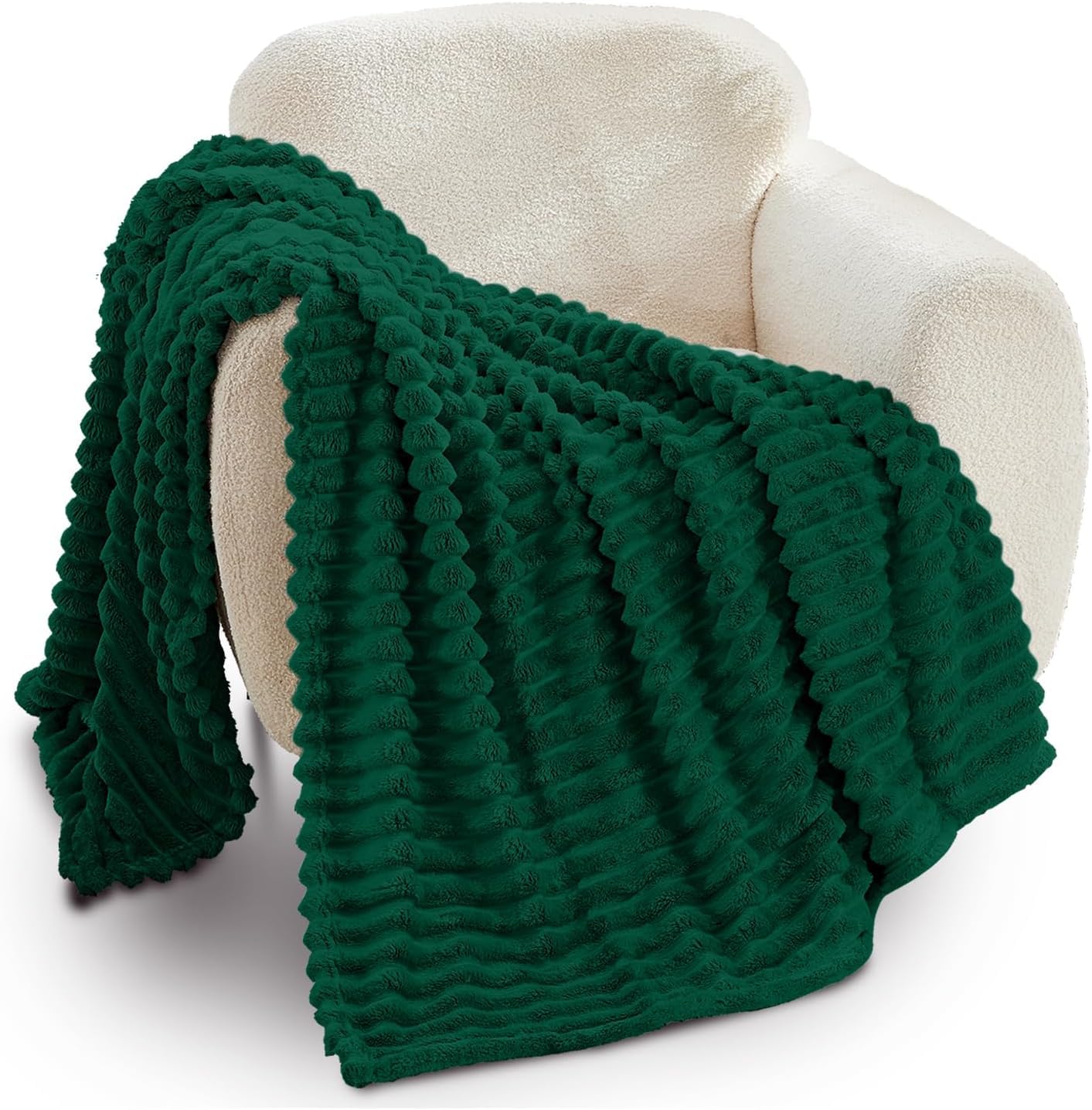 GC GAVENO CAVAILIA Ribbed Blanket Throw | Fluffy Fleece Throws For Sofas, Bed, Settee, Couch | Comfortable Extra Large Blankets & Throws | King Size 200x240 Cm | Dark Green — image 1