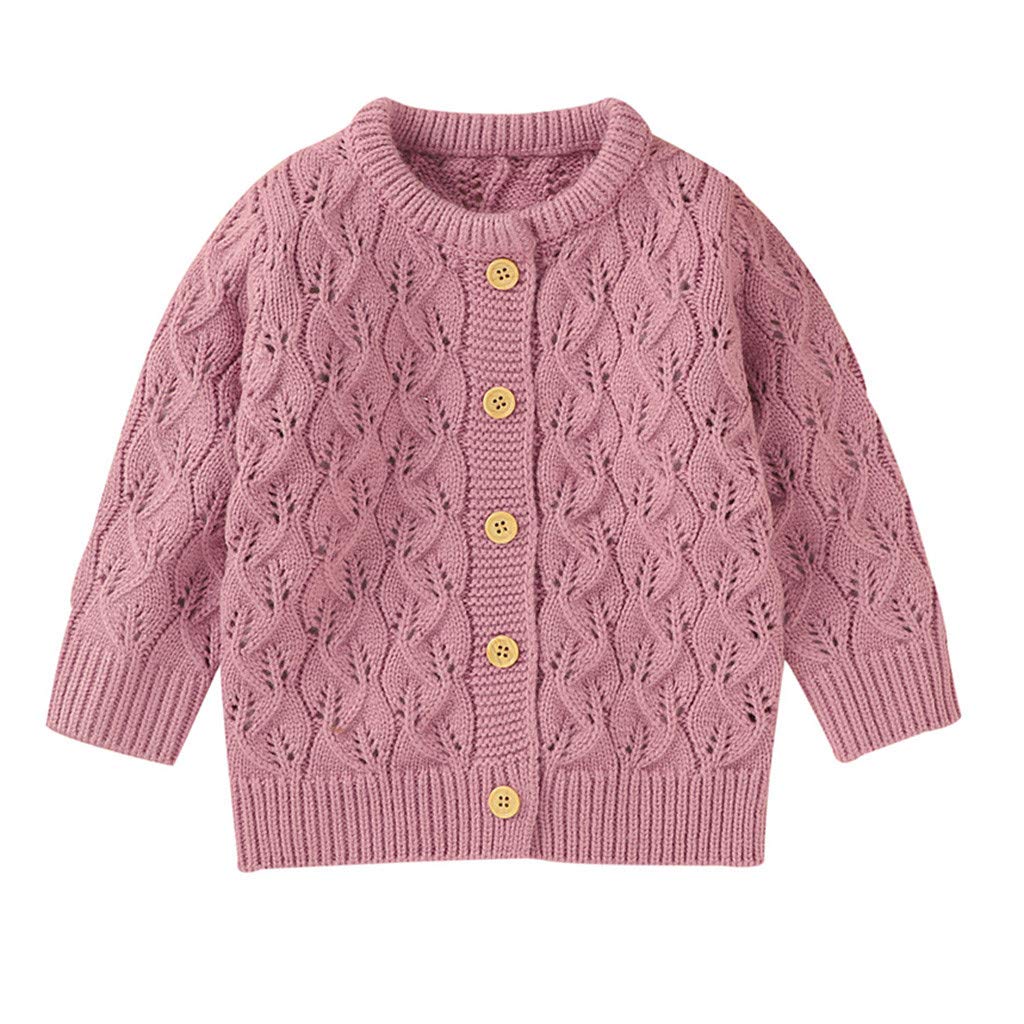 RNTOP Infant Girls Boys Baby Sweater Cardigan Toddler Solid Button Down Long Sleeve Cable-Knit (Pink, 6-12 Months)