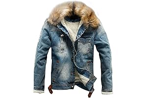Men's Warm Faux Fur Hood Sherpa Fleece Lined Trucker Jacket