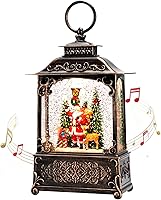 Vista 9 de Linterna de globo de nieve de pueblo navideño, decoración de Navidad, linterna de agua para interiores, remolino brillante con música