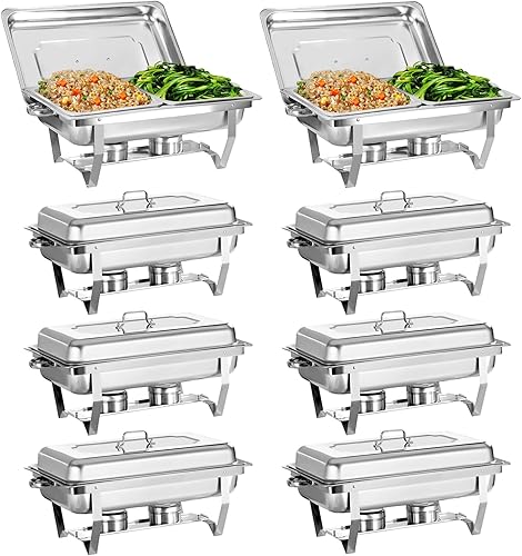 Miniatura 12 de Juego de 4 Platos Calentadores de Acero Inoxidable de Tamaño Completo de 8 Cuartos, Juego de Calentadores Rectangulares Plateados para Buffet con