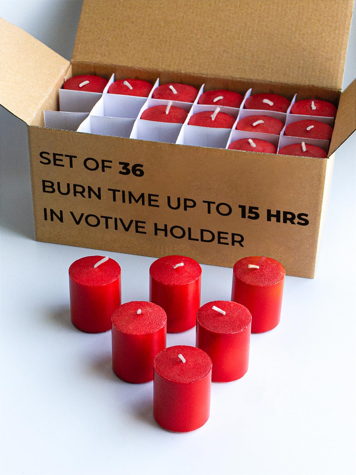 Red Votive Candles Set of 36 Unscented Smokeless 15 Hour in Votive Holder