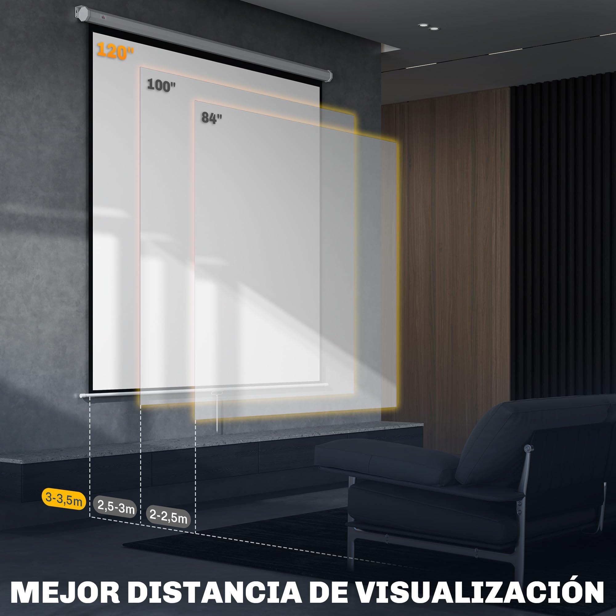 HOMCOM Pantalla de Proyector Manual 120 Pulgadas Pantalla de Proyección Portátil Formato 1:1 Ángulo de Visión de 160° para Interior y Exterior Eventos Deportivos Cine en Casa Patio 207x207 cm Blanco