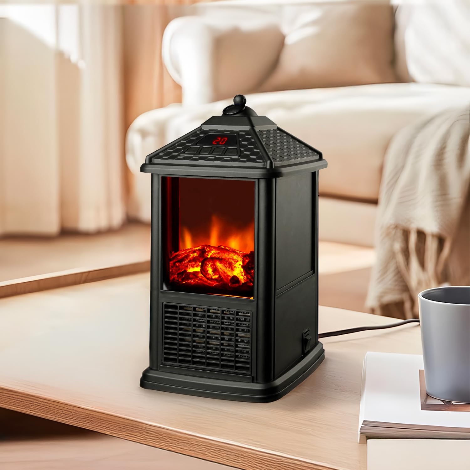 Maison Rouge elektryczny kominek stołowy z pilotem zdalnego sterowania 1000 W z efektem kominka 3D - kontrola temperatury na każdą potrzebę i timer 12 godzin - 32 x 18,5 x 18,5 cm