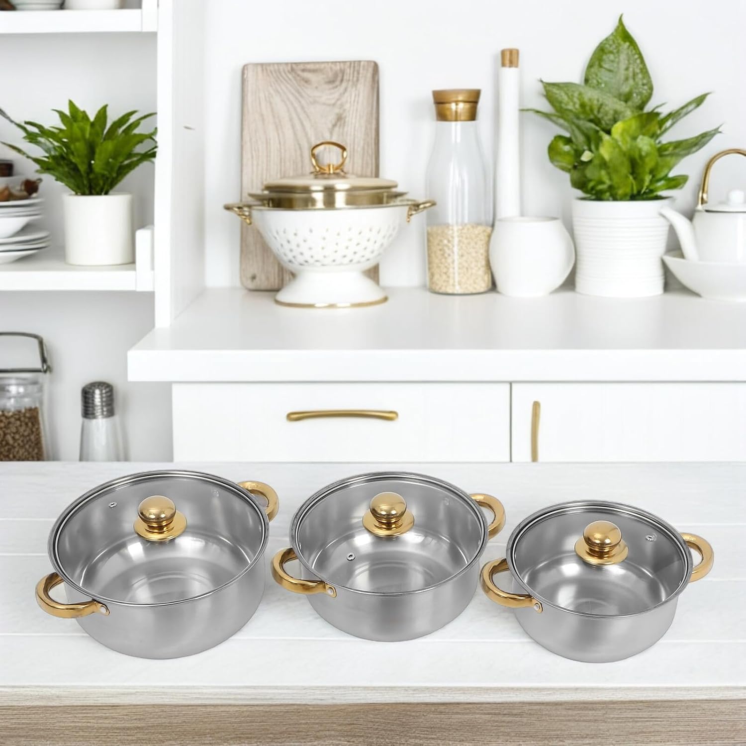 NUOBESTY Stainless Steel Cookware Set with Non-stick Frying Pan and Saucepan for Induction Cooktop Versatile Kitchen Pots and Pans for Boiling Frying and Simmering Stylish Modern Design for