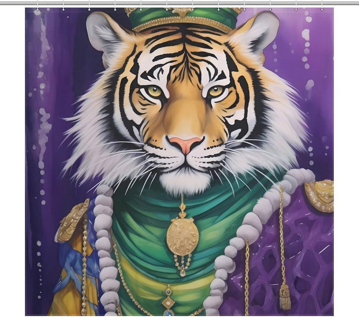 Tiger The King of Mardi and GRAS Funny Shower Curtains Washable Bath Curtain Liner with Hooks for Bathroom Bath Tubs