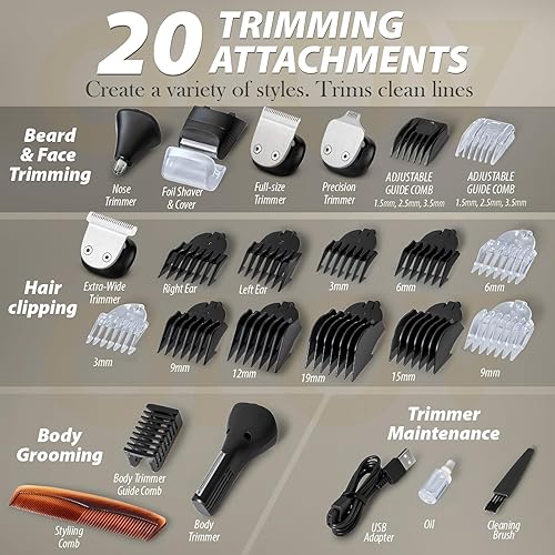 Miniatura 3 de Cortadora de barba, kit de aseo de 20 piezas para hombre y cortapelos, maquinilla de afeitar eléctrica para hombre, adecuada para barba, cara,