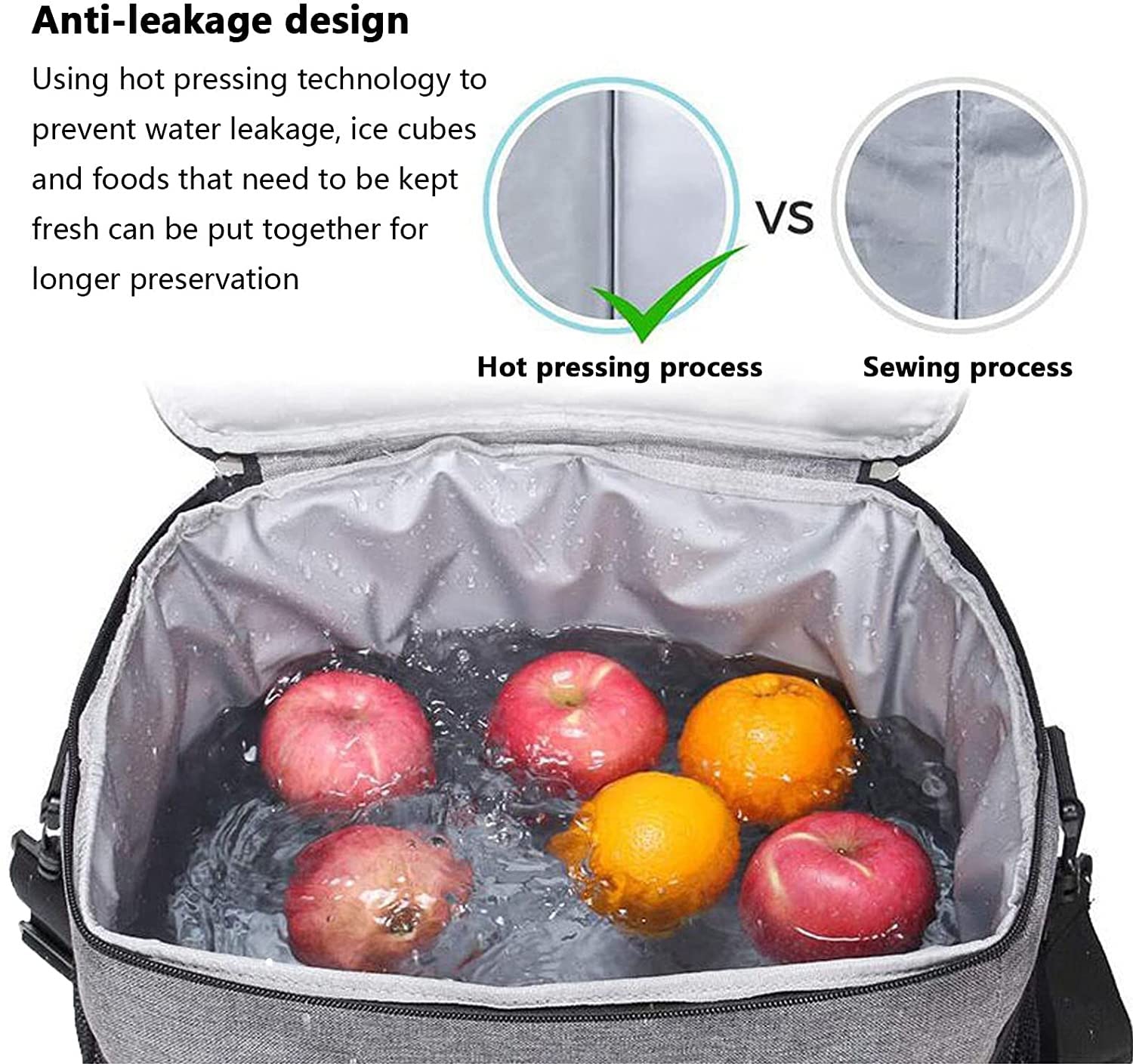 Bolsa de almuerzo plegable con aislamiento, ligera, portátil, bolsa de almuerzo reutilizable con correa ajustable para el hombro, 2 bolsillos laterales de malla para viajes de camping en la playa