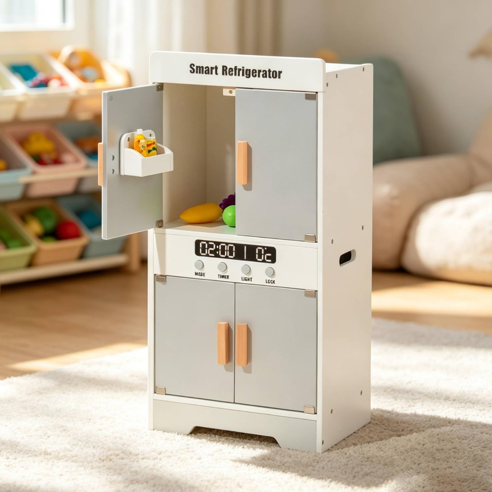 Frigorifero Giocattolo in Legno Cucina Giocattolo con Frigorifero Robusta Cucina da Gioco per Strutture per l'infanzia Nido, Giochi